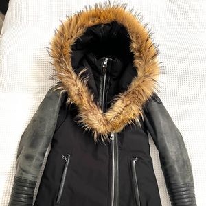 Rudsak XS womens winter coat with fur tear drop hood